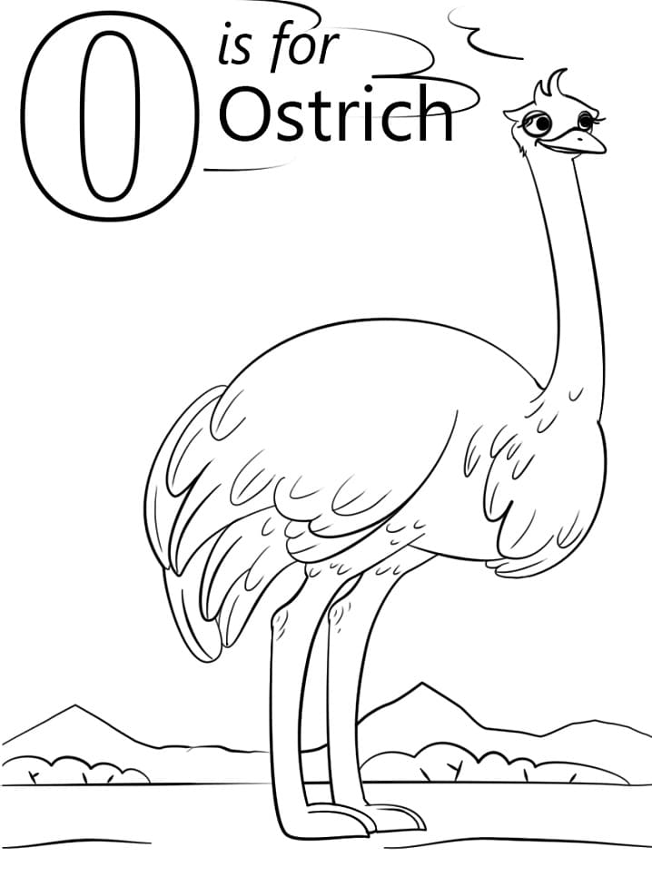 Ostrich Letter O coloring page