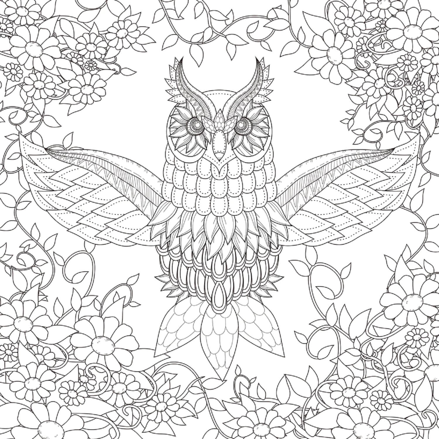 Owl With Leaves Mandala coloring page