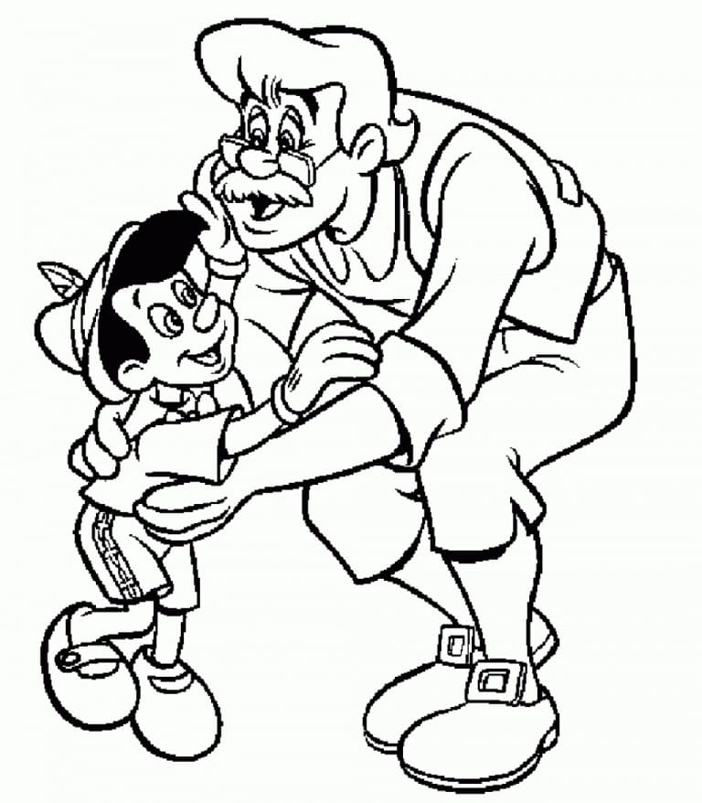 Pinocchio and Geppetto coloring page