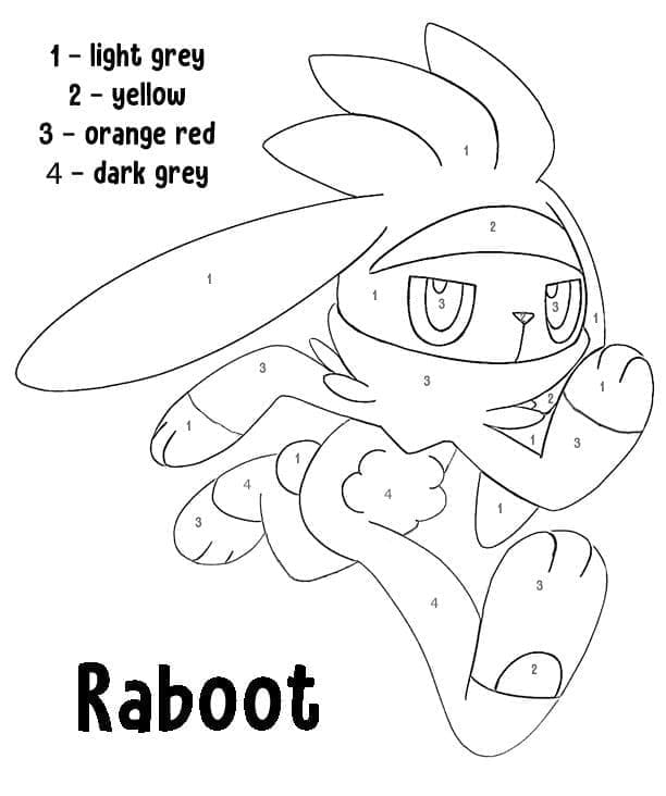 Pokemon Raboot Color By Number coloring page