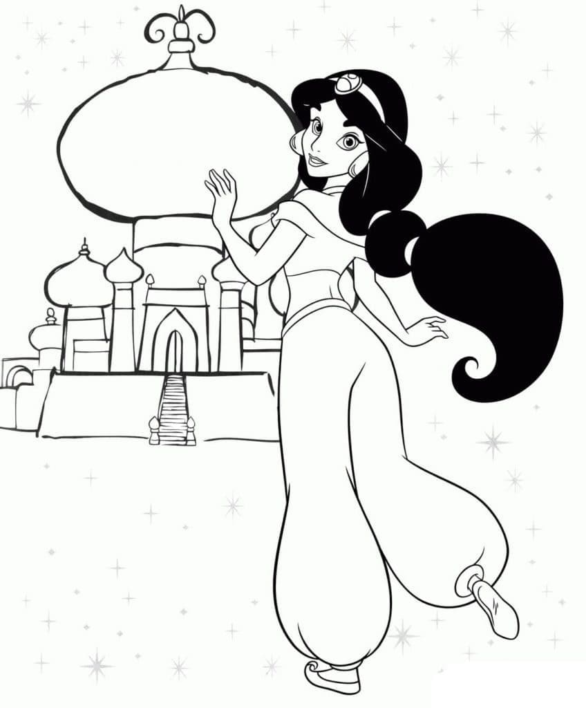 Princess Jasmine and Castle coloring page