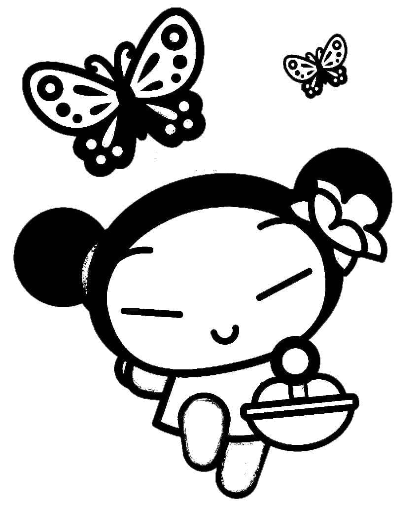 Pucca and Butterflies coloring page