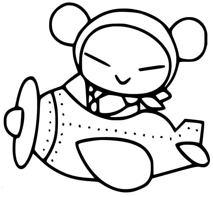 Pucca is on Airplane coloring page