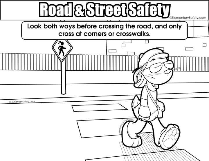 Road Safety – Crossing Roads coloring page