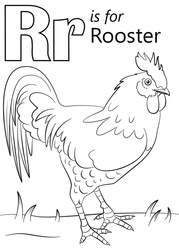 Rooster Letter R coloring page