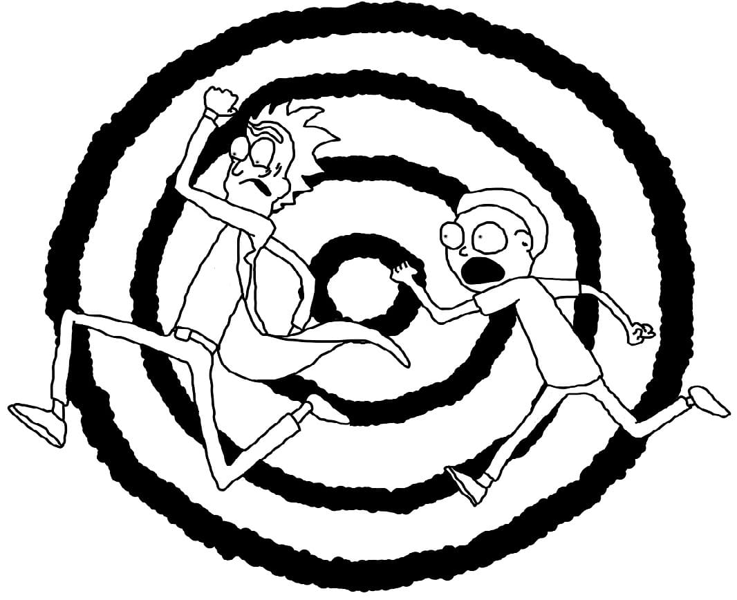 Running Rick and Morty coloring page