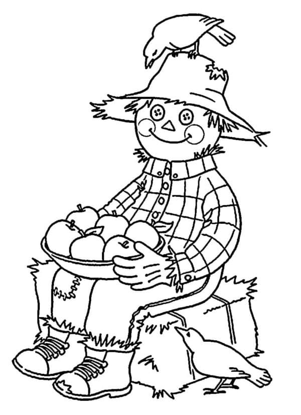 Scarecrow with Apples coloring page