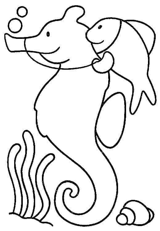 Seahorse and Fish coloring page