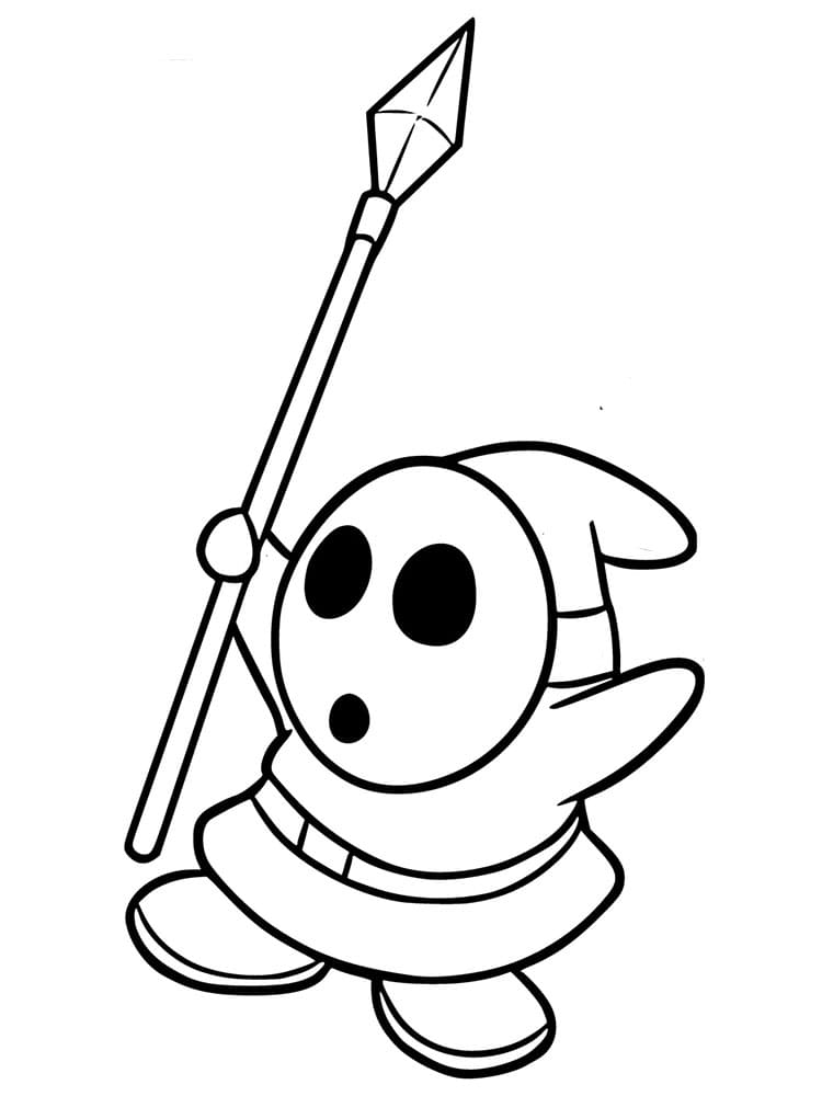 Shy Guy with Spear coloring page - Download, Print or Color Online for Free