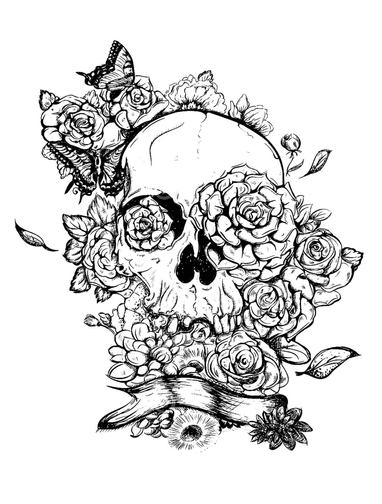 Skeleton With Roses Mandala coloring page