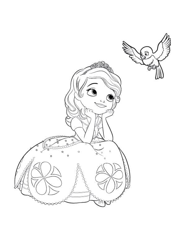 Sofia and A Bird coloring page