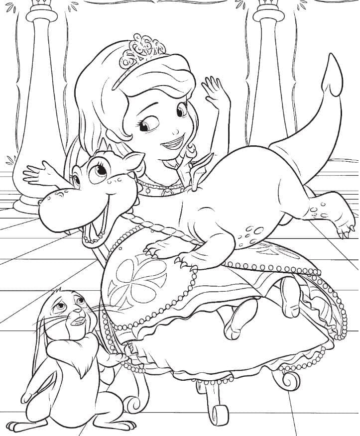 Sofia and Cute Dragon coloring page