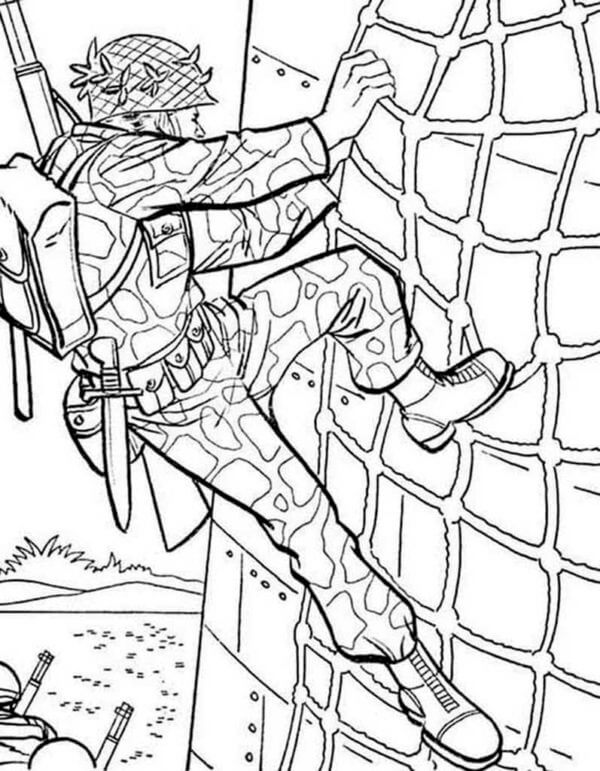 Soldier Climbs On The Wall coloring page