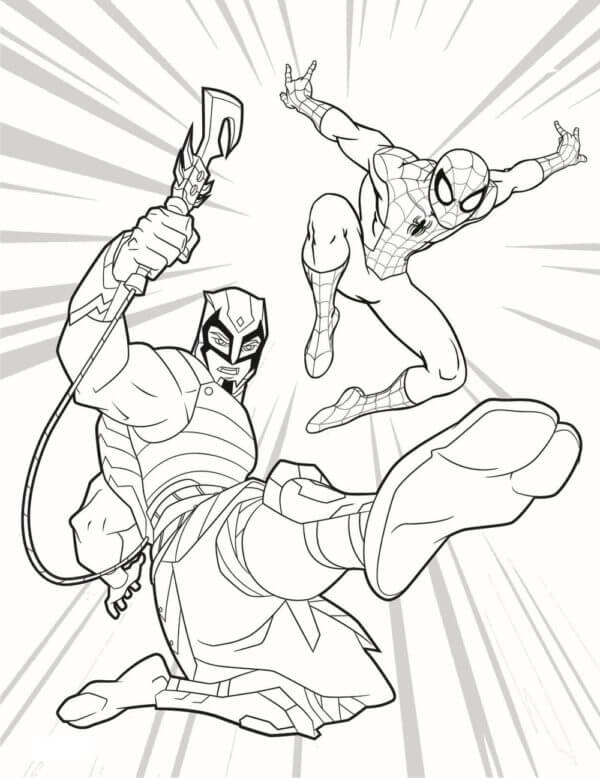 Spiderman And Friend Attack coloring page