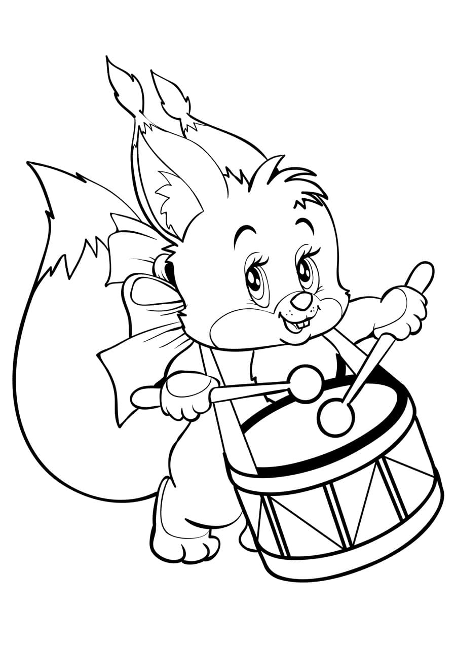 Squirrel is Playing Drum coloring page