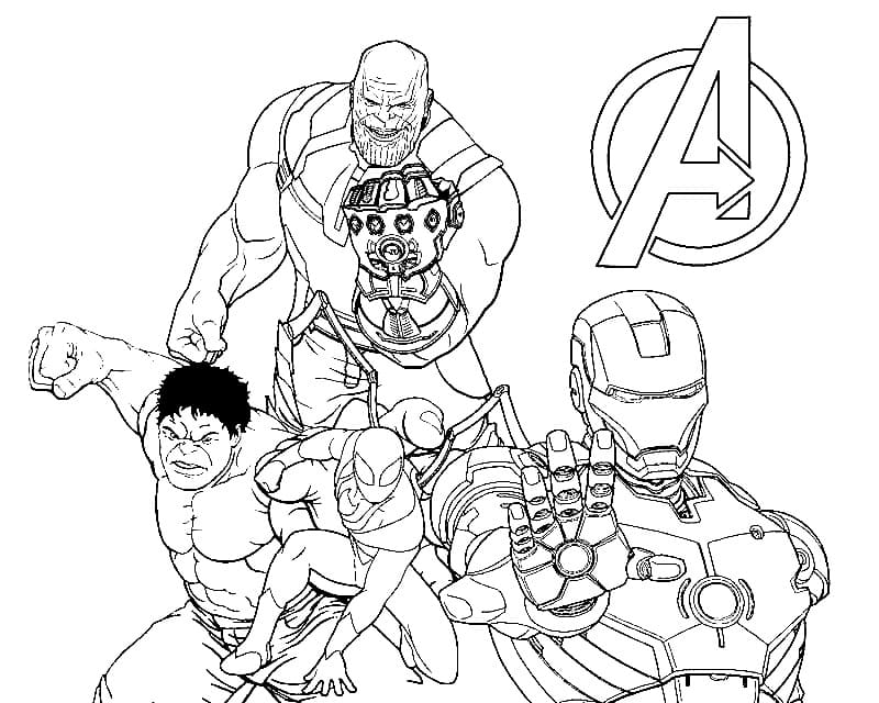 Thanos and Avengers coloring page