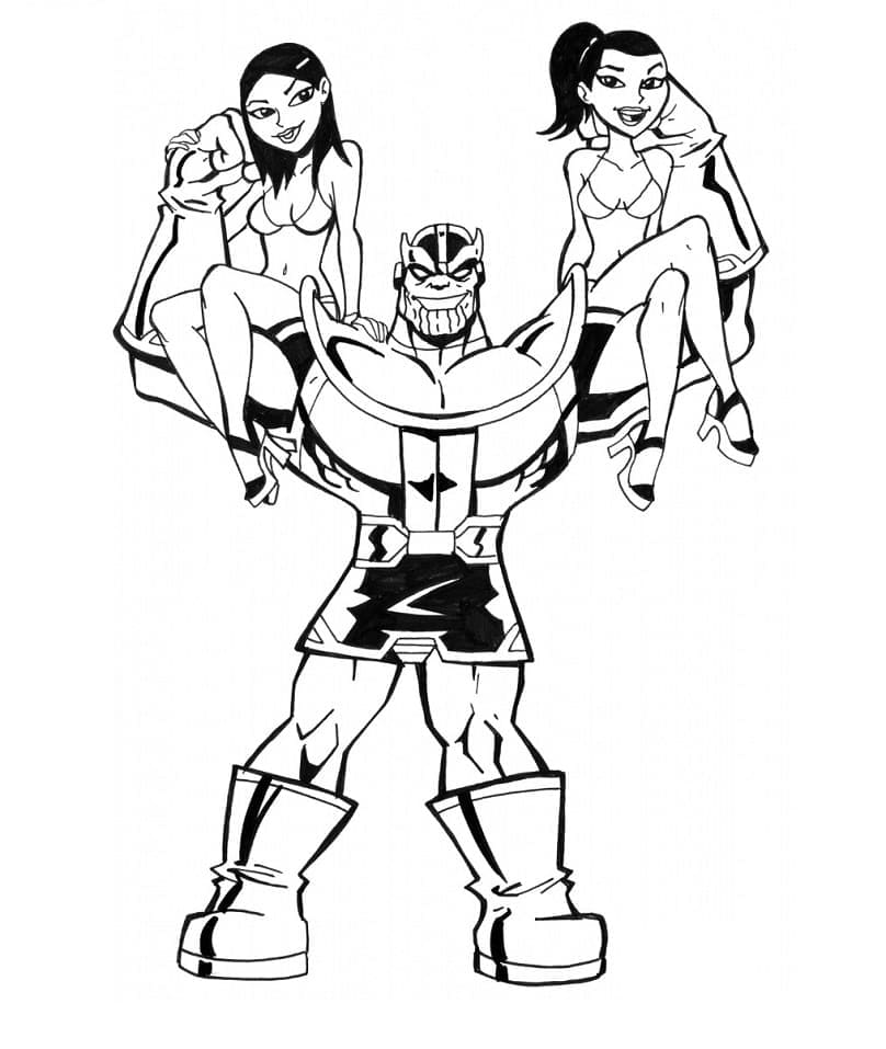 Thanos and Girls coloring page