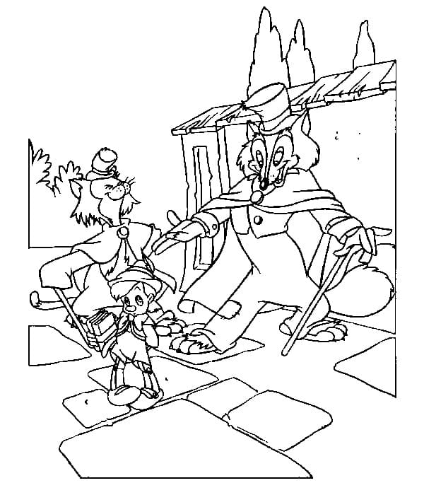 The Fox, the Cat and Pinocchio coloring page