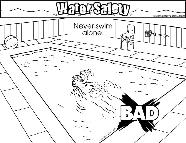 Water Safety – Never Swim Alone coloring page