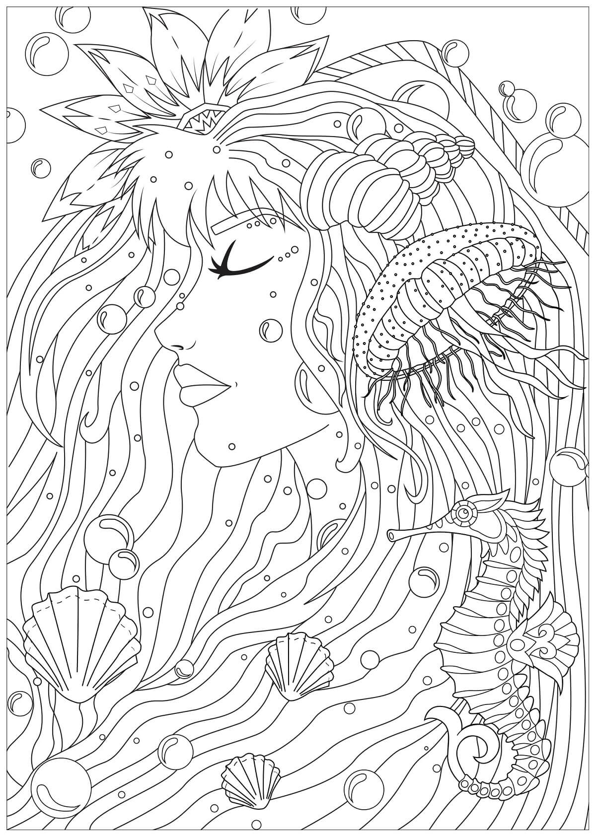 Woman, Jellyfish of the Seas Mandala coloring page