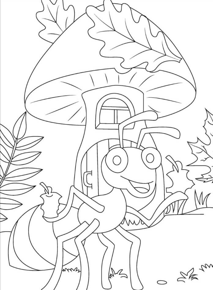 Ant And Mushroom House coloring page