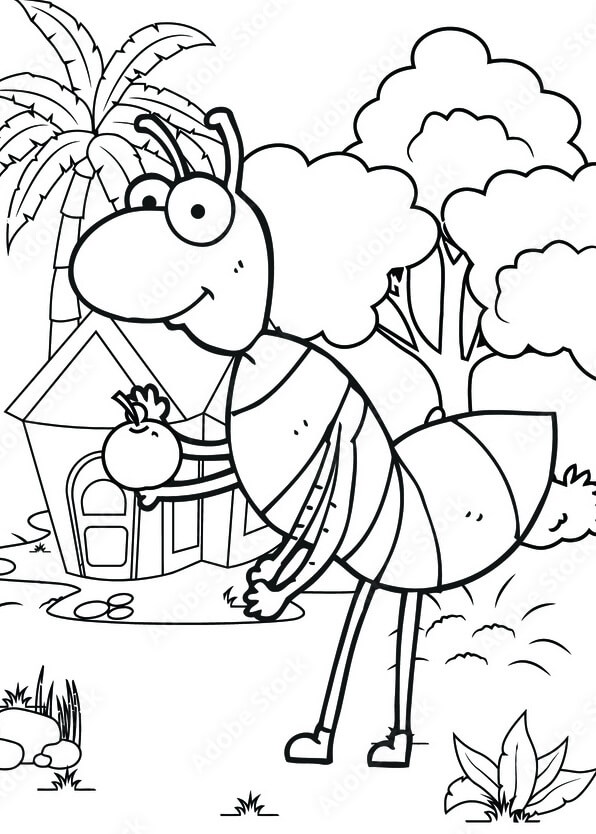 Ant Holding Apple coloring page