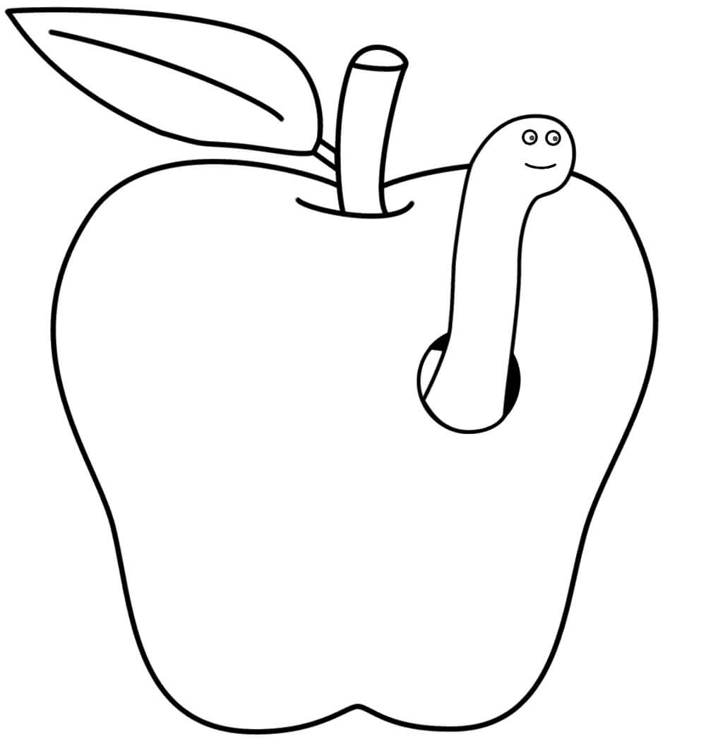 Apple With Worm coloring page