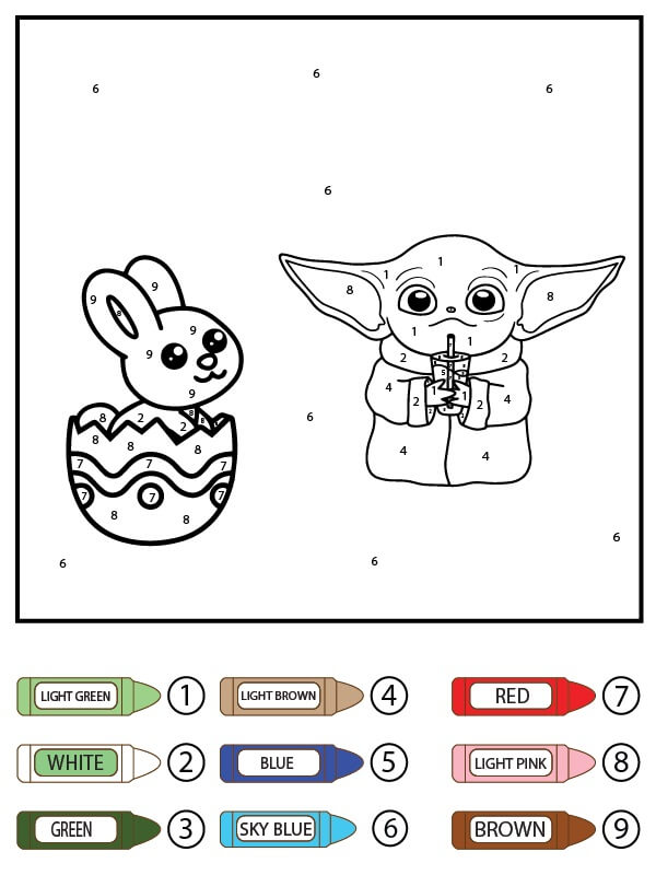 Baby Yoda With Easter Egg Color By Number coloring page