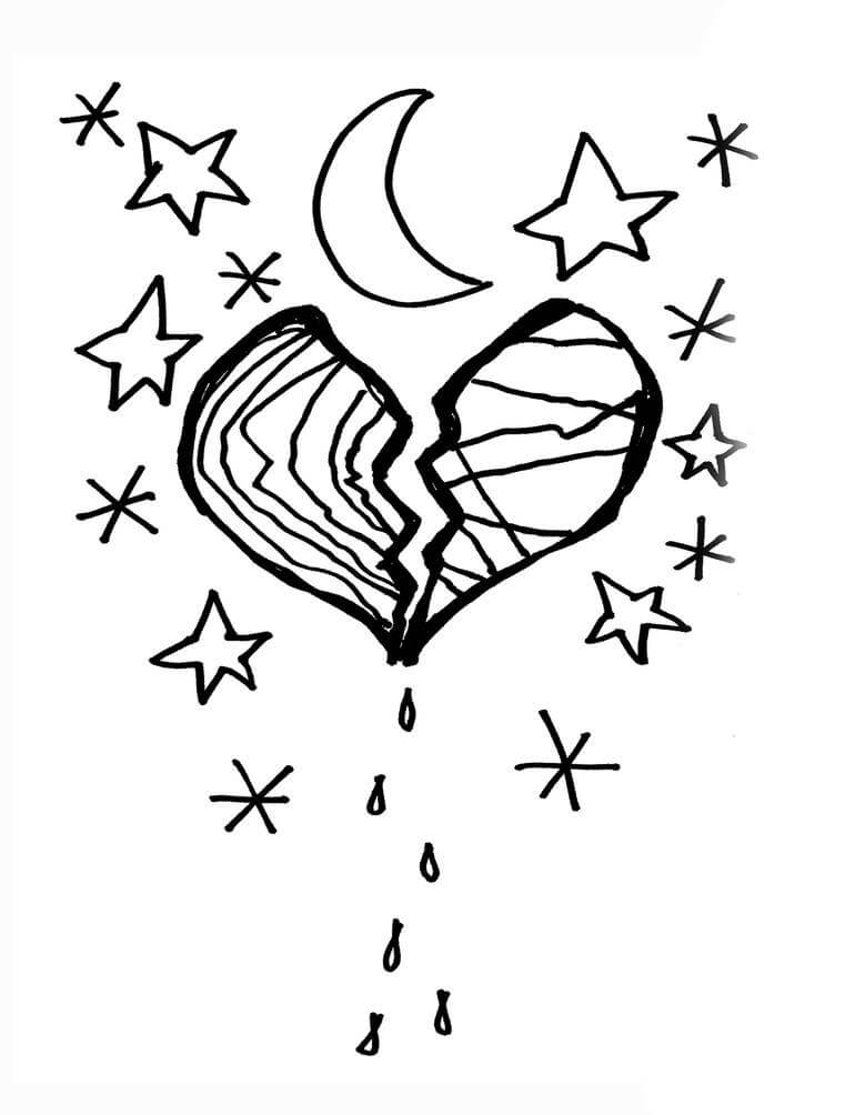 Broken Heart in Night coloring page