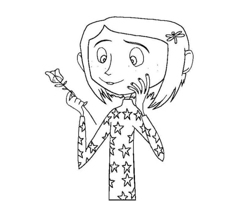 Coraline Jones Holding Rose coloring page