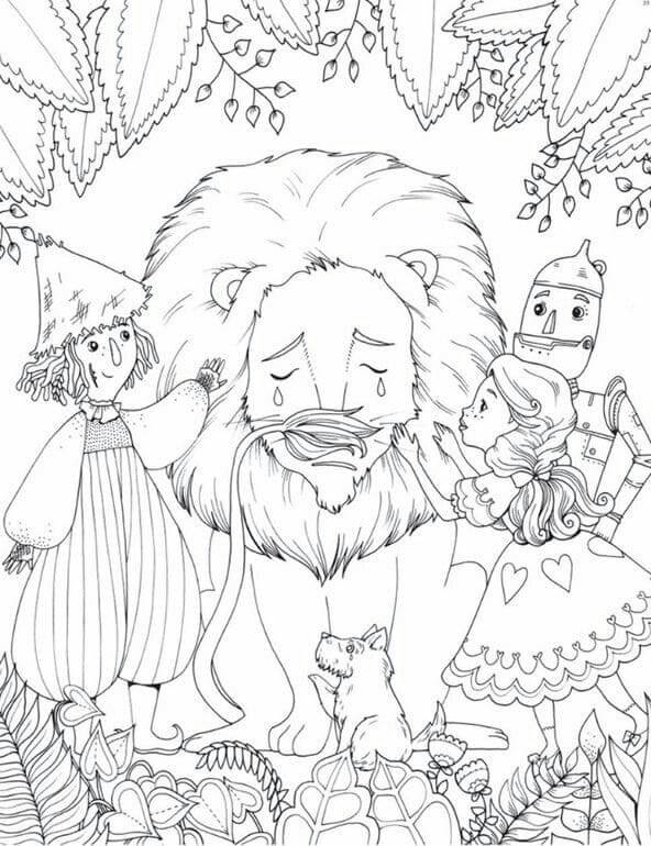 Friends Calm A Frightened Lion coloring page