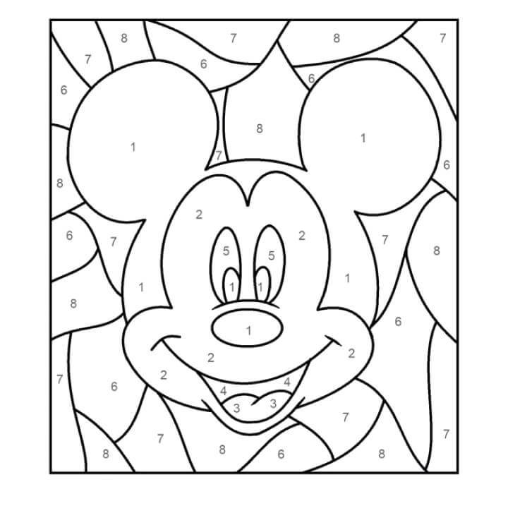 Fun Mickey Mouse Head Color By Number coloring page