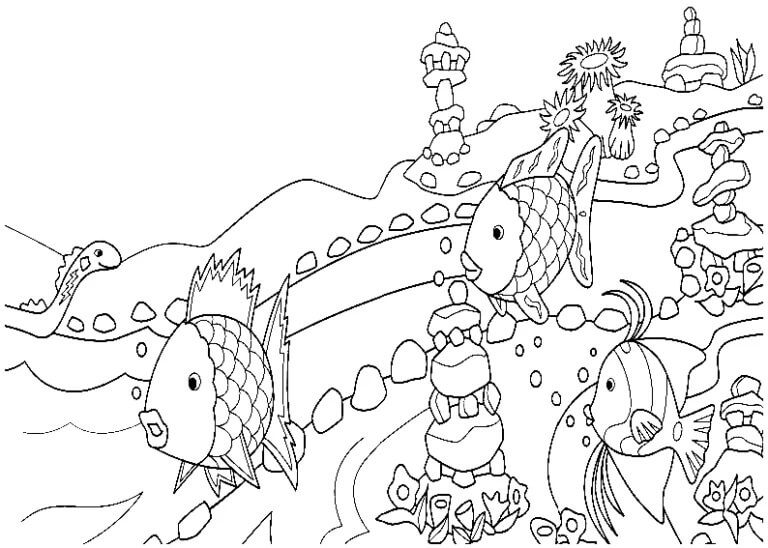 Funny Rainbow Fish With Friends coloring page