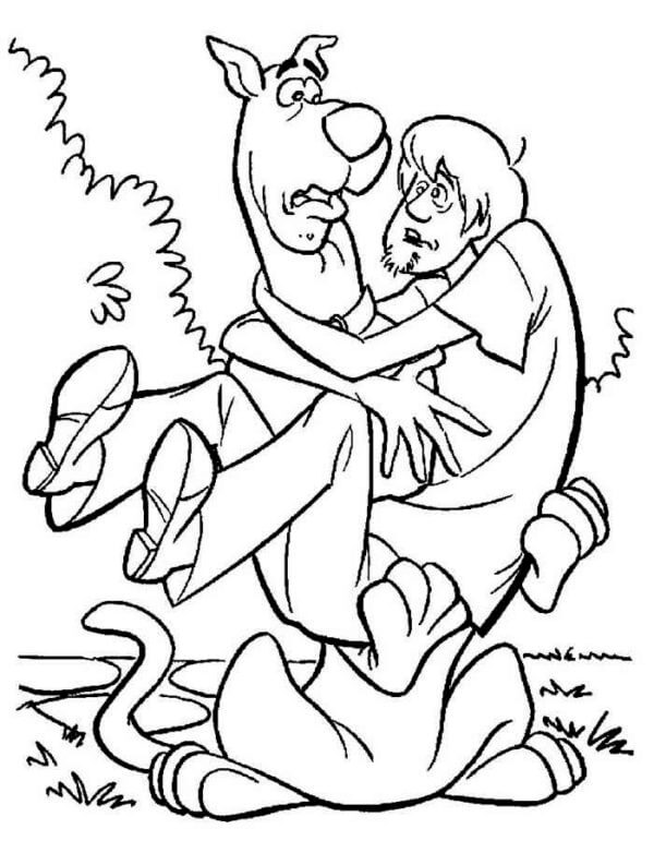 Funny Scooby-Doo Hugging Shaggy coloring page