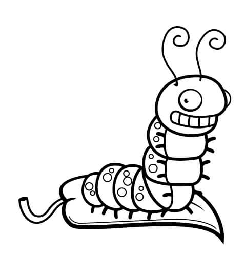 Funny Worm On Leaf coloring page