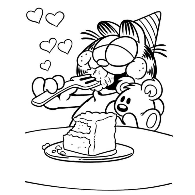 Garfield Lovingly Eats A Piece Of Cake coloring page