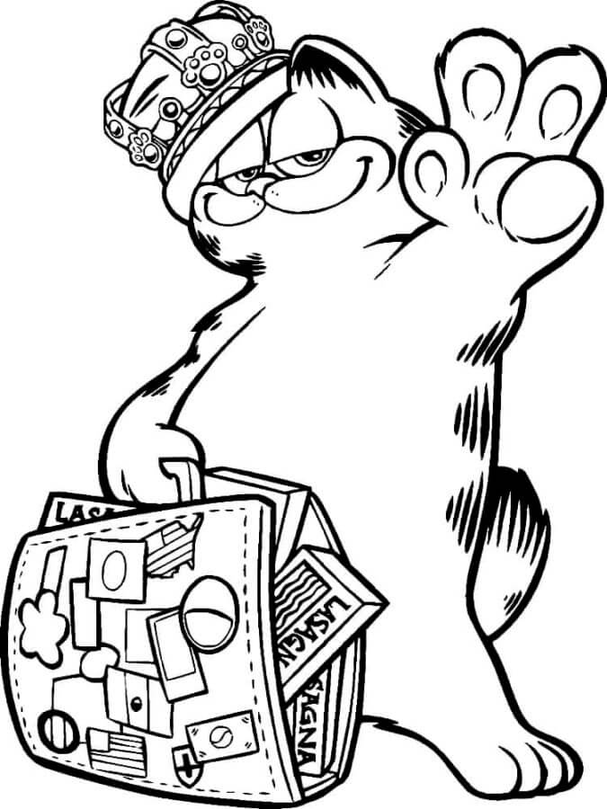 Garfield Wearing A Crown And Suitcase