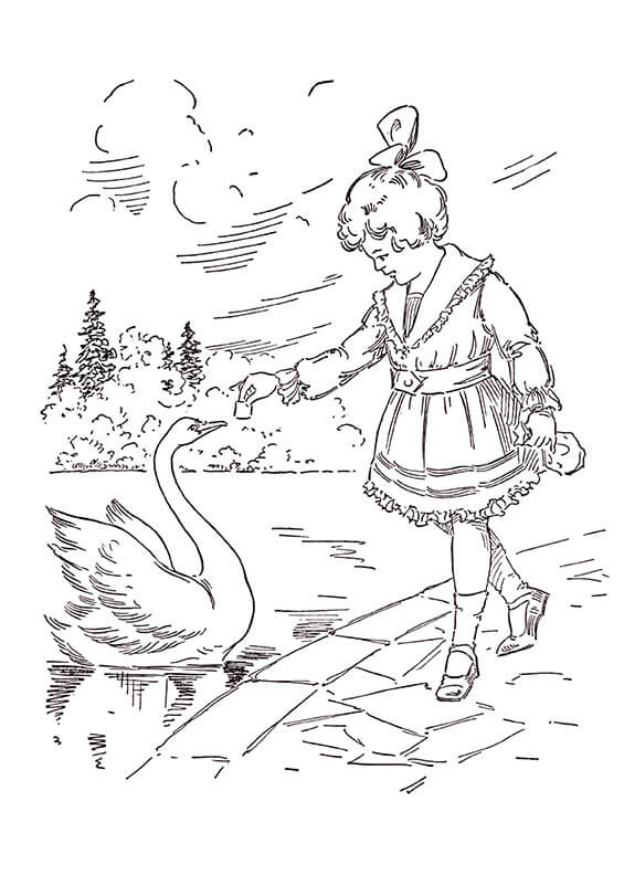 Girl Feeding Swan coloring page