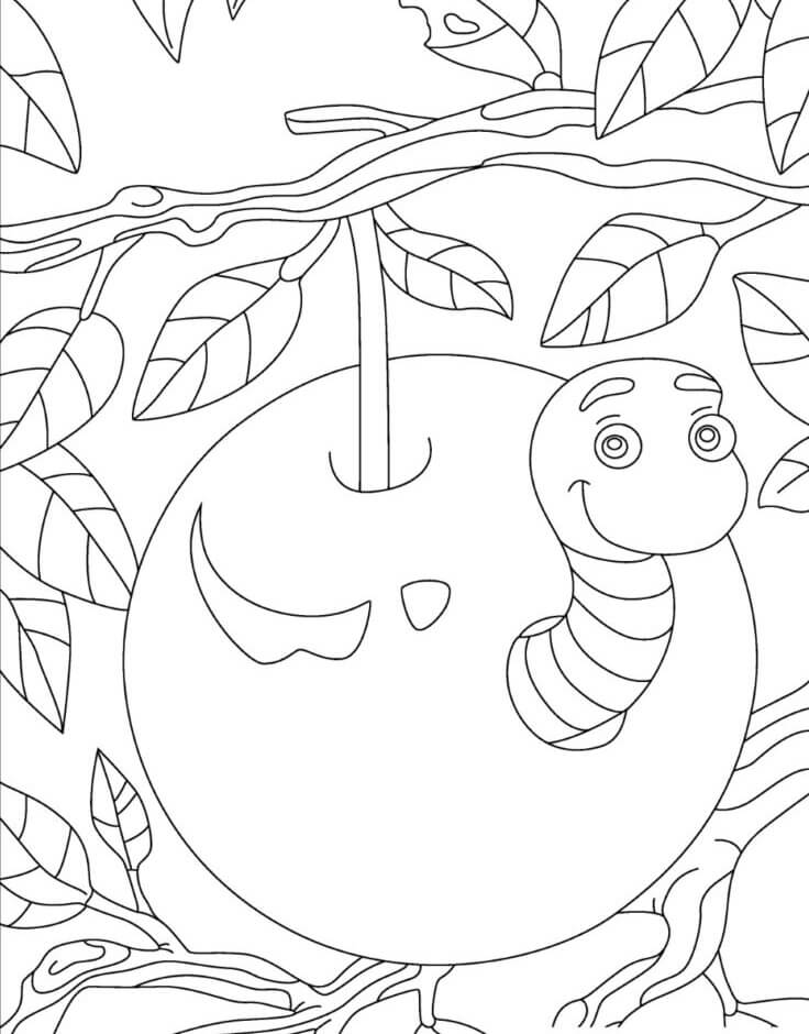 Great Worm In Apple coloring page