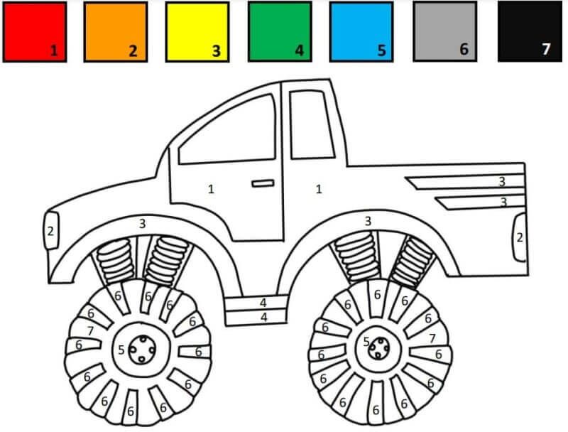 Monster Truck Color By Number coloring page