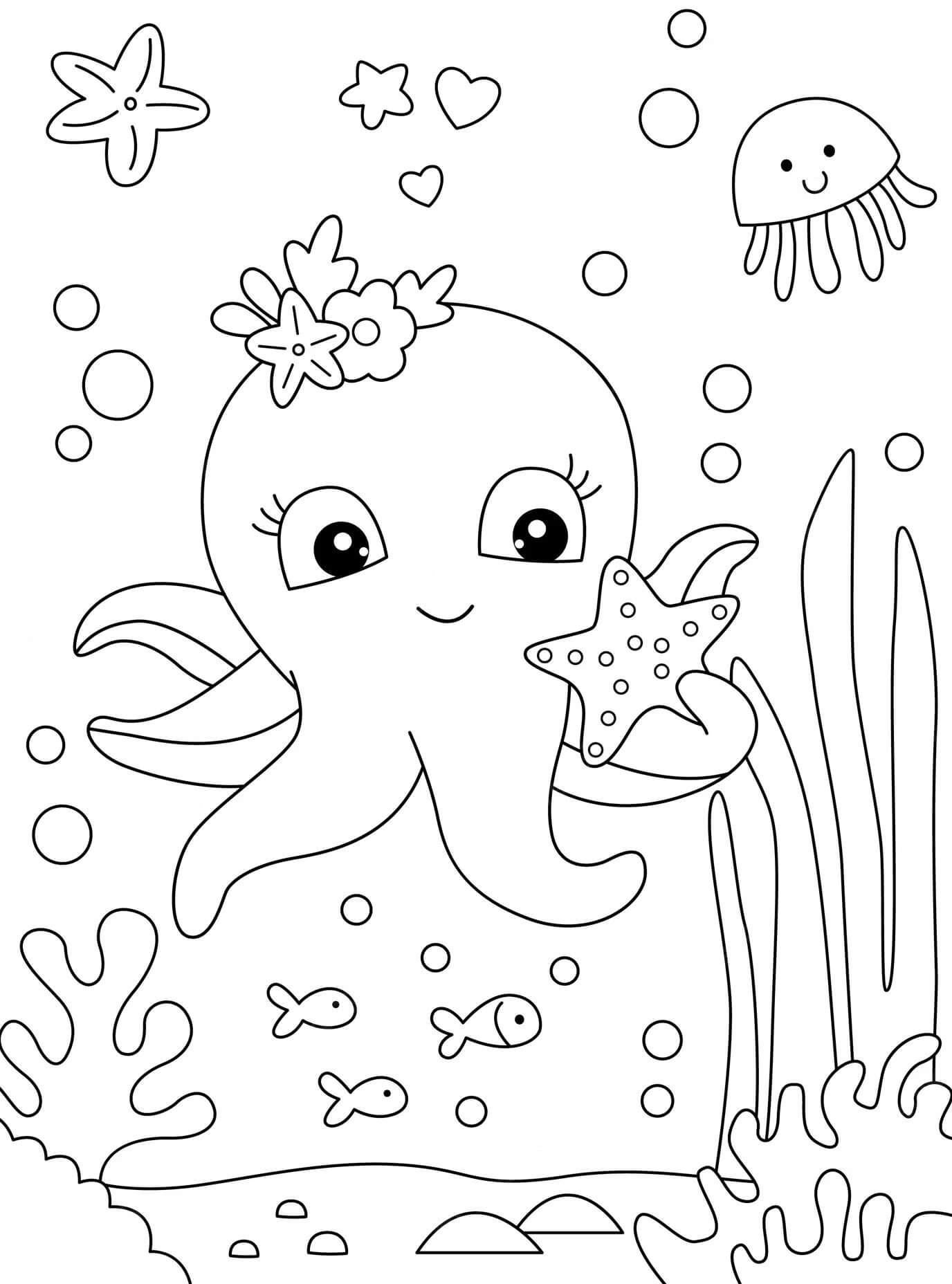 Octopus Holding Starfish coloring page - Download, Print or Color ...