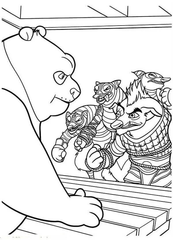 Panda Against A Pack Of Wolves coloring page