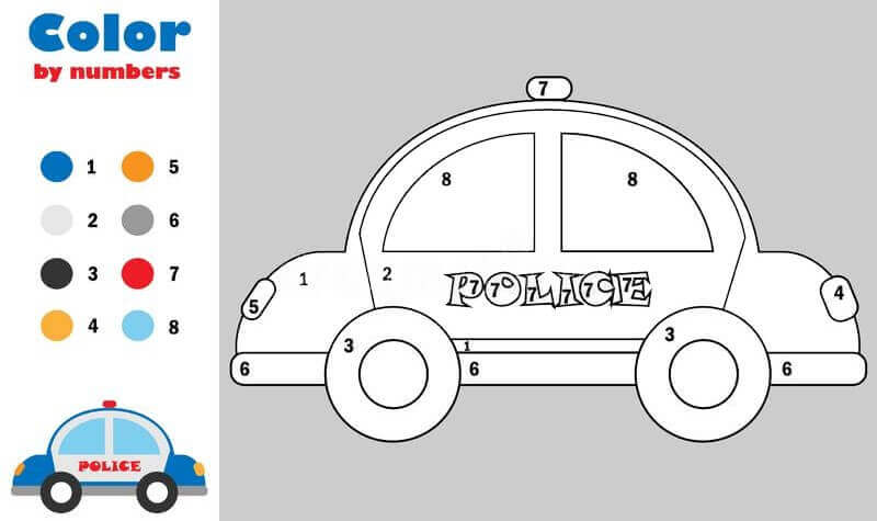 Police Car Color By Number coloring page