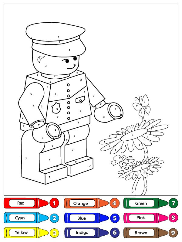 Police Officer Roblox and Flower Color By Number coloring page