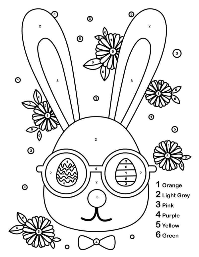 Rabbit With Glasses In The Shape Of An Easter Egg Color By Number coloring page