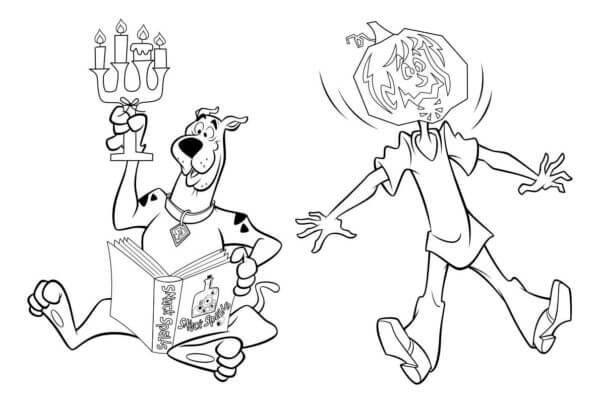 Scooby-Doo Reading Book With Scared Shaggy coloring page