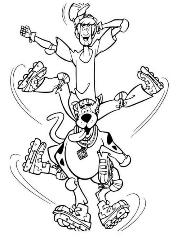 Shaggy And Scooby-Doo Roller Skating coloring page