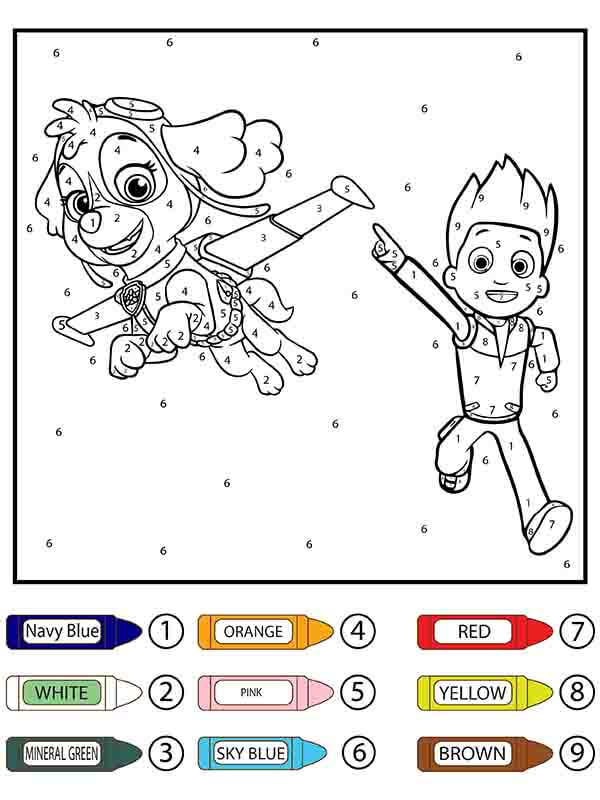 Skye And Ryder Color By Number coloring page