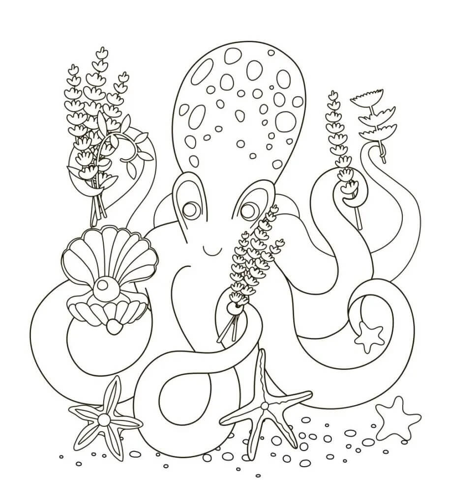 Smiling Cartoon Octopus coloring page