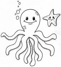 Smiling Octopus With Starfish coloring page